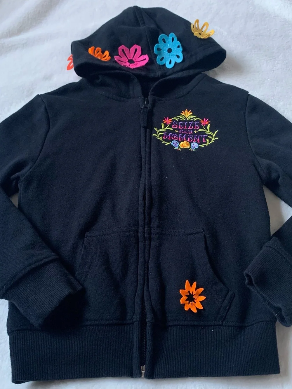 Disney Parks Kids Black Coco Hoodie with Colorful Sugar Skull Back Graphic Size